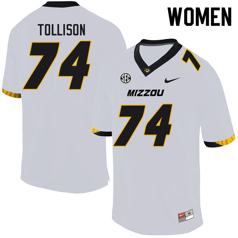 Women #74 Connor Tollison Missouri Tigers College Football Jerseys Sale-White - Click Image to Close